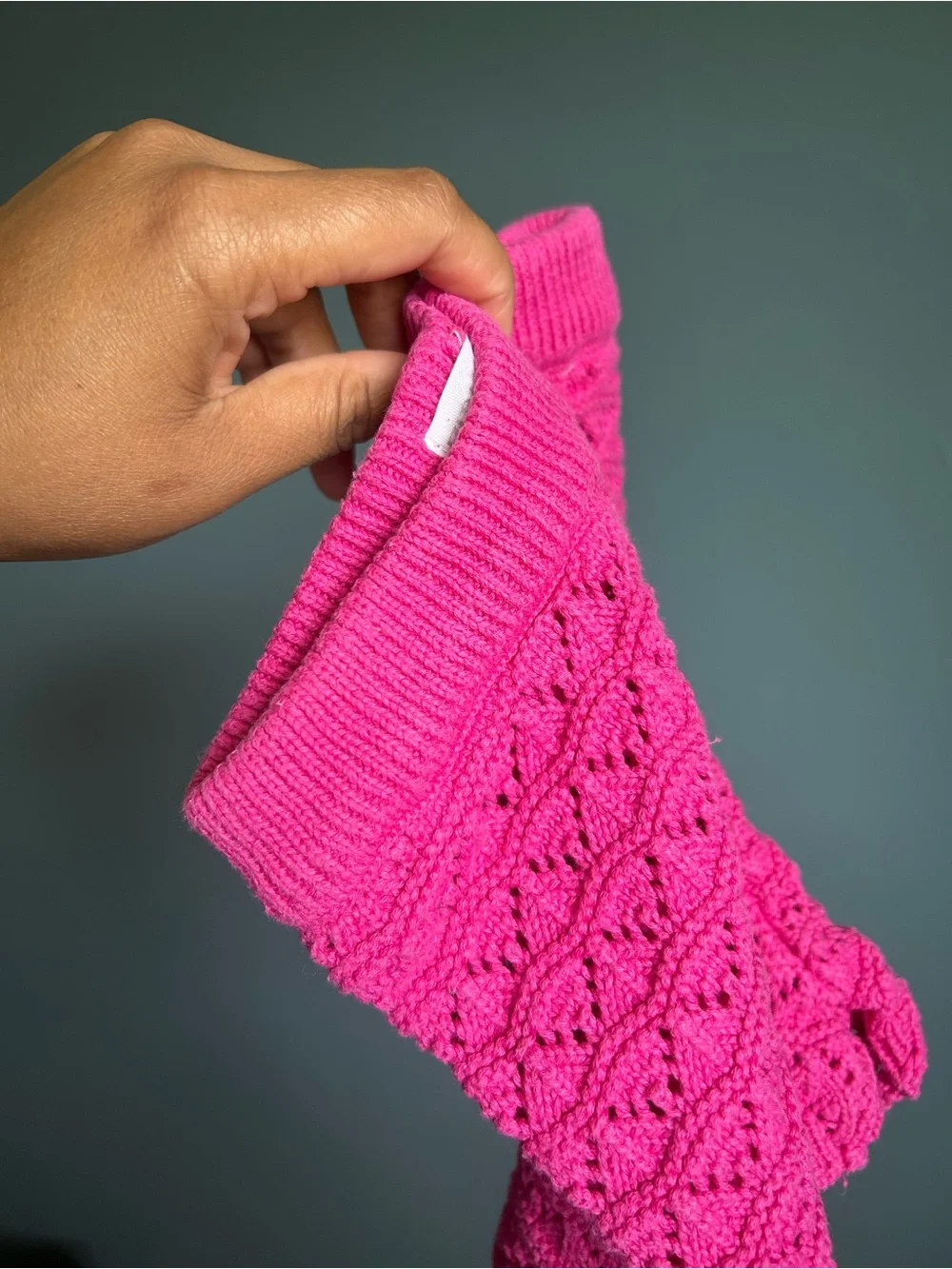 Zara Bright Pink Eyelet Knit Sleeveless Top